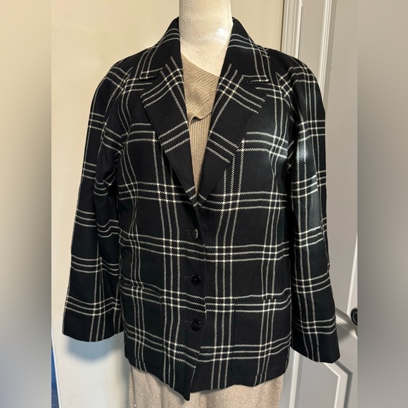 Jaeger Made in Great Britain Plaid Black & White 100% Wool Blazer US Size 6 - Picture 1 of 11